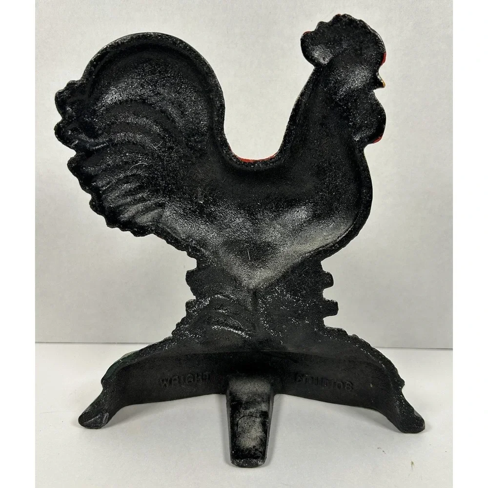 Vintage Cast Iron Rooster Doorstop Farmhouse Chicken Decor 7